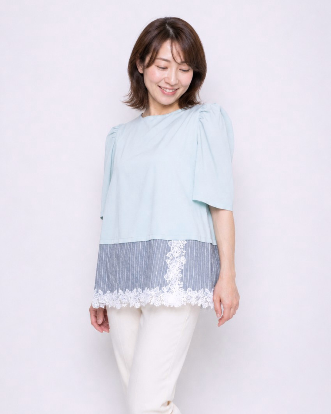 Satin Docking Pullover Set【Dog & People】/ Mint & Gray