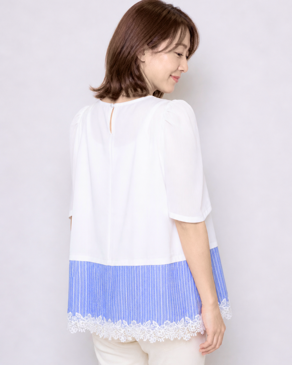 Satin Docking Pullover【For People】/ White & Blue