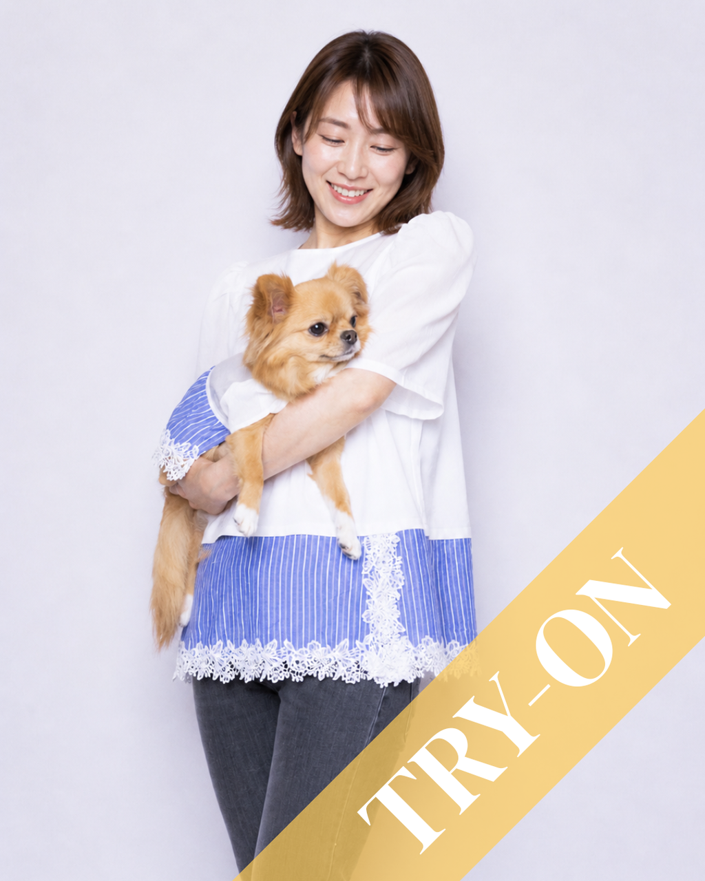 ご試着レンタル/Satin Docking Pullover Set【Dogs & People】/ White & Blue