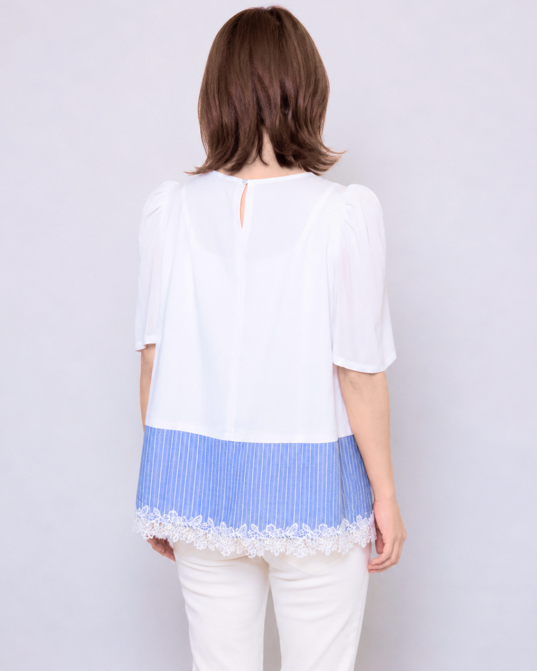 Satin Docking Pullover Set【Dog & People】/ White & Blue