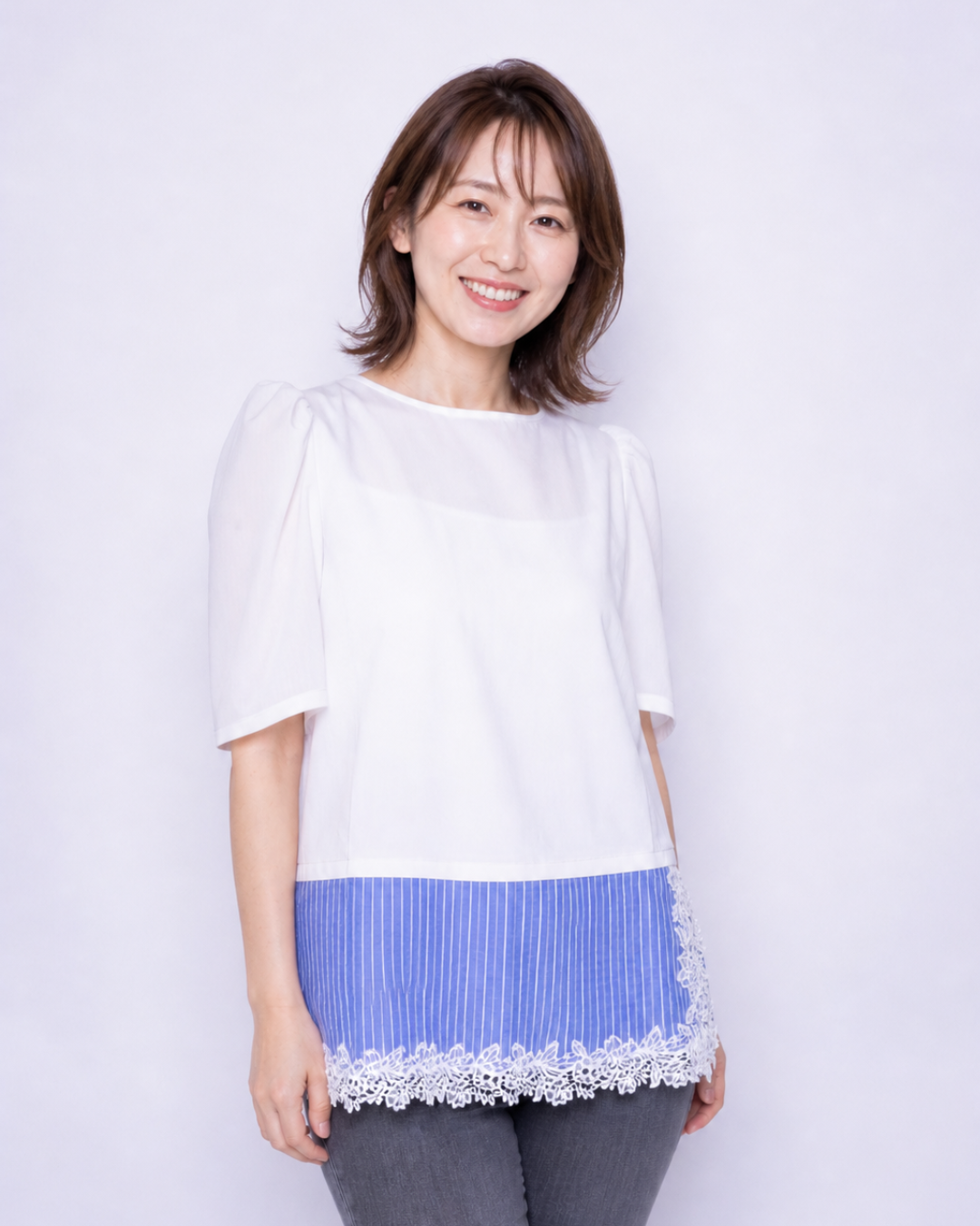 Satin Docking Pullover Set【Dog & People】/ White & Blue