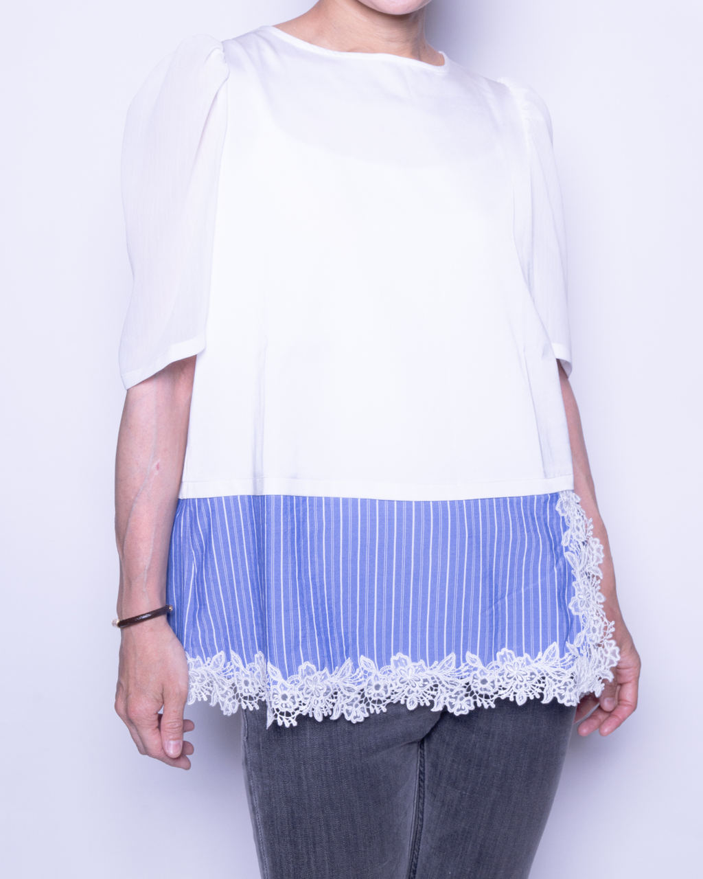 Satin Docking Pullover【For People】/ White & Blue