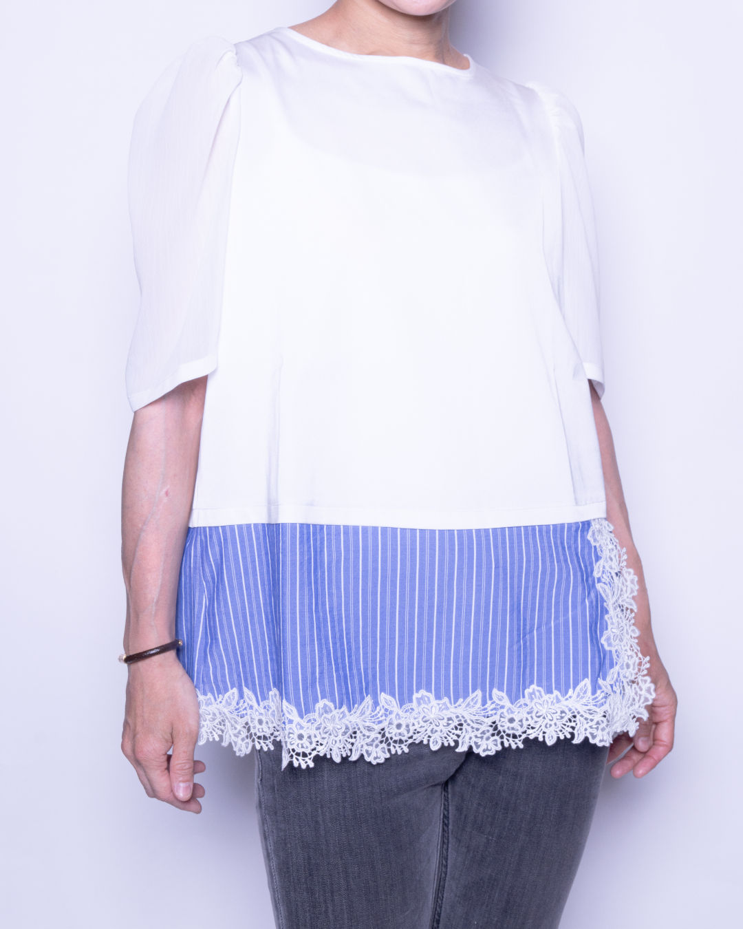 Satin Docking Pullover【For People】/ White & Blue
