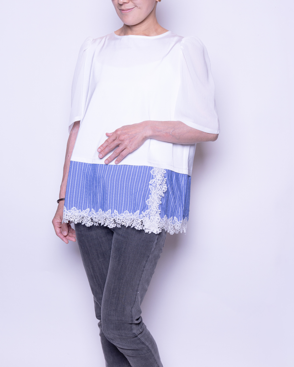 Satin Docking Pullover【For People】/ White & Blue