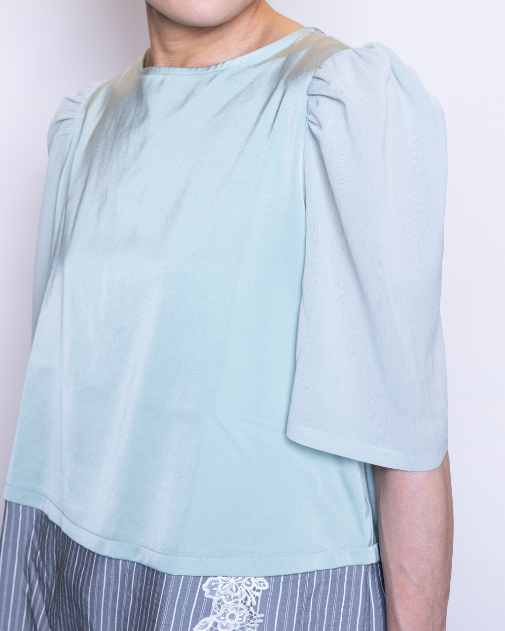 Satin Docking Pullover【For People】/ Mint & Gray