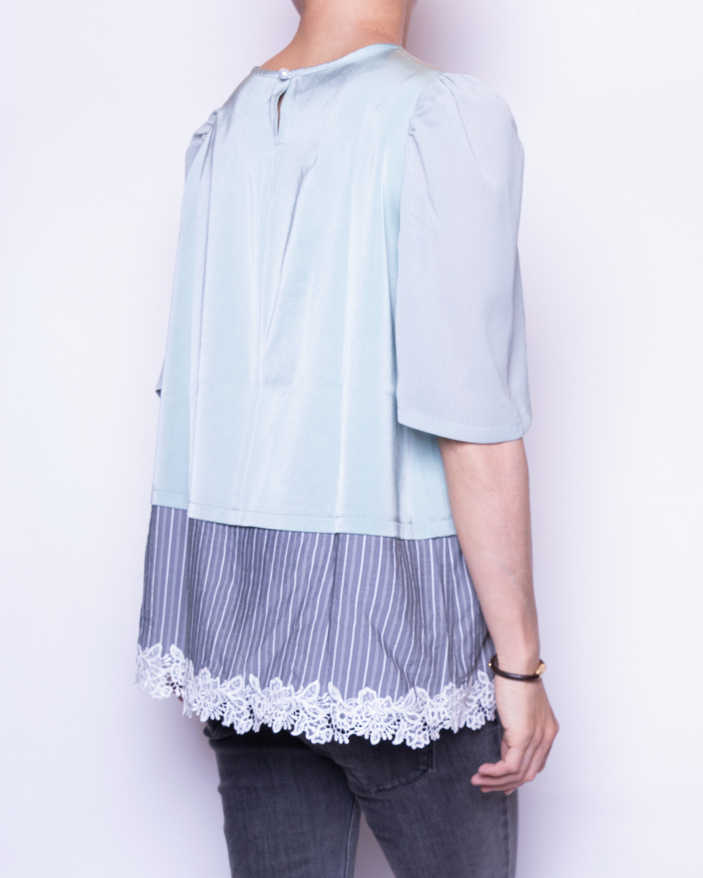 Satin Docking Pullover【For People】/ Mint & Gray